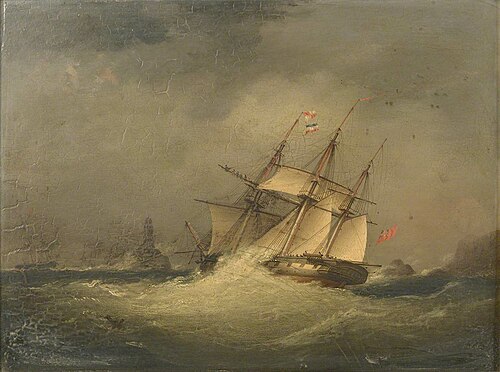 A frigate off a rocky coast, 1900, Nicholas Matthew Condy