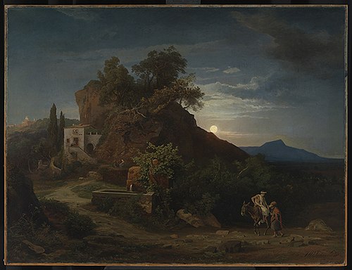Die Nacht, Die Ankunft des Samariters mit dem Verletzten in der Herberge, 1857, Johann Wilhelm Schirmer