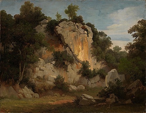 Felswand mit Bäumen und Gesträuch, , Johann Wilhelm Schirmer