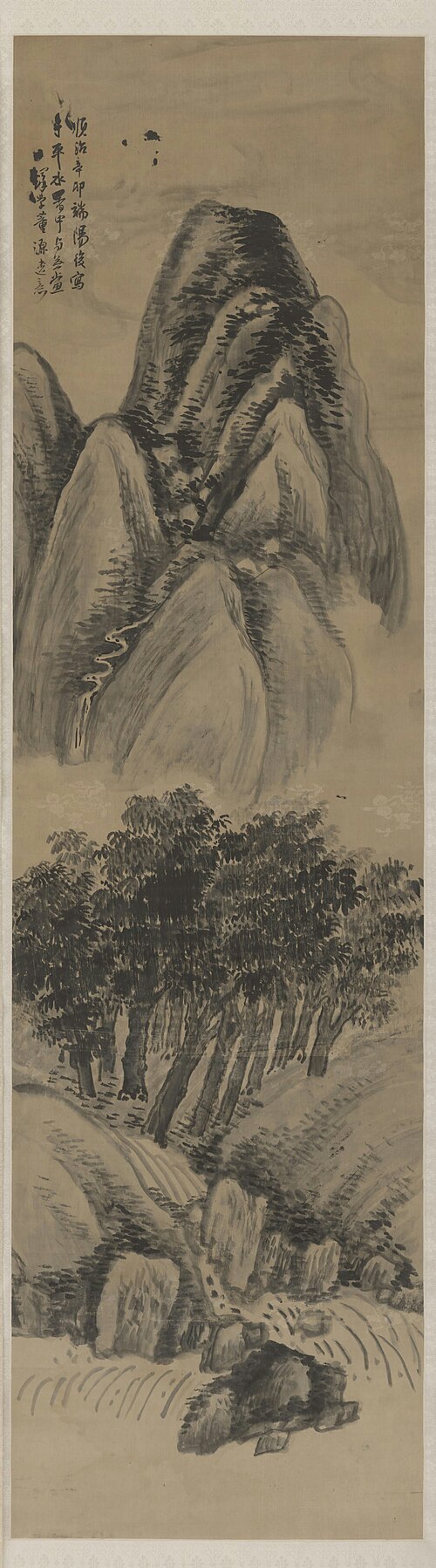 王铎仿董源山水图轴, 1651, Duo Wang