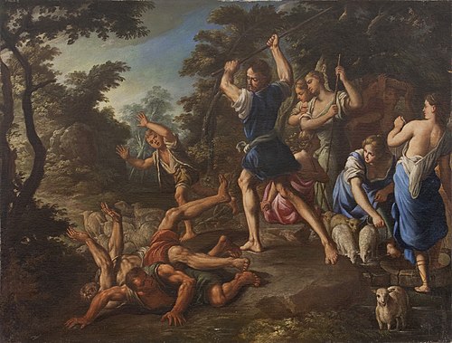 Mosè che difende le figlie di Ietro, 1717, Nicola Vaccaro