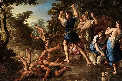 Moses defending the daughters of Jethro, 1677, Nicola Vaccaro