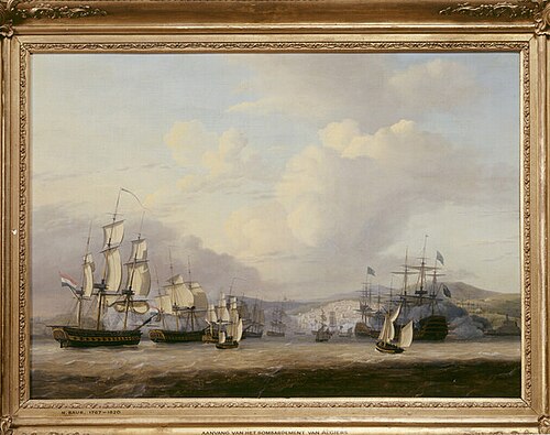 Aankomst van het Nederlands eskader ter rede van Algiers, 27 augustus 1816, 1818, Nicolaas Baur
