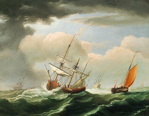 Sailing Boats on Rough Seas, 1820, Nicolaas Baur