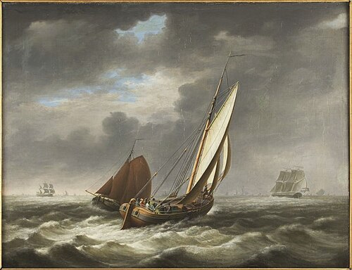 Zeegezicht met verscheidene schepen, 1820, Nicolaas Baur
