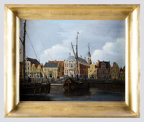 Gezicht in Harlingen met zuidelijke gevelwand langs Noorderhaven, 1788, Nicolaas Baur
