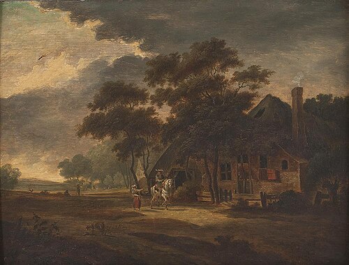 Nobleman on horseback in front of a farm, , Nicolaes de Vree