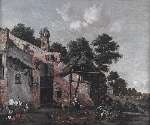 View of a farmyard near a cottage, 1666, Nicolaes de Vree