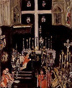 Prinzregent Luitpold am Altar kniend mit Gefolge, 1909, Max Slevogt