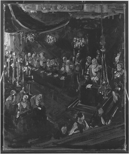 Prinzregent Luitpold im Betstuhl unter Baldachin in Kerzenbeleuchtung, 1909, Max Slevogt