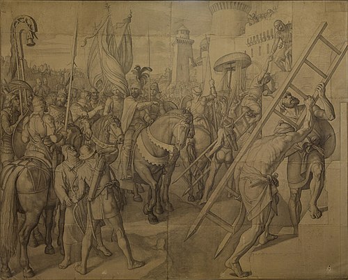 Agramant, König der Sarazenen, bestürmt Paris, 1825, Julius Schnorr von Carolsfeld