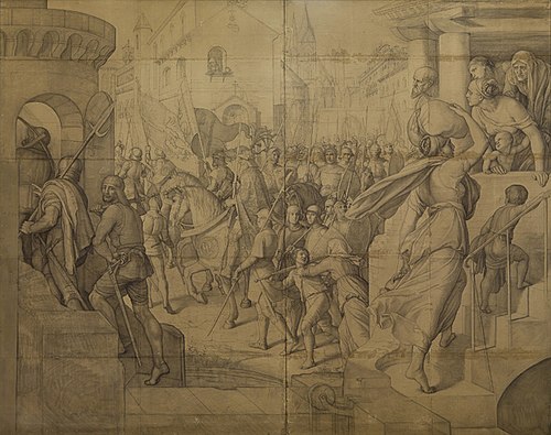 Kaiser Karl mit dem Heer der Franken in Paris, 1826, Julius Schnorr von Carolsfeld