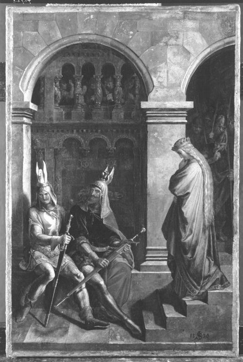 Hagen verweigert Kriemhild den Gruß, 1830, Julius Schnorr von Carolsfeld