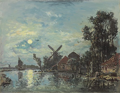 Moon effect on the estuary, Holland, , Johan Barthold Jongkind