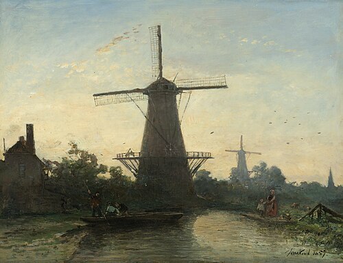 Windmills near Rotterdam, 1857, Johan Barthold Jongkind