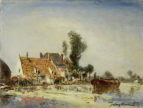 Houses on a Waterway near Crooswijk, 1874, Johan Barthold Jongkind