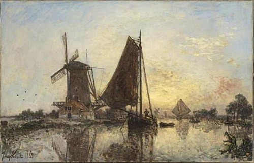 En Hollande, les barques près du moulin, 1868, Johan Barthold Jongkind