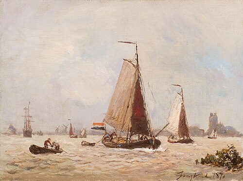 Voiliers navigant devant la port de Dordrecht, 1870, Johan Barthold Jongkind