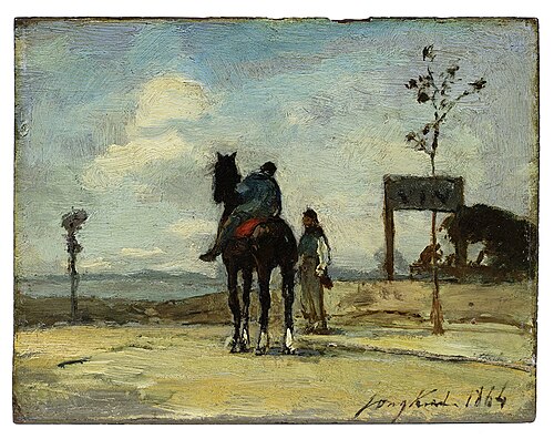 Ruiter en figuur in landschap, 1864, Johan Barthold Jongkind