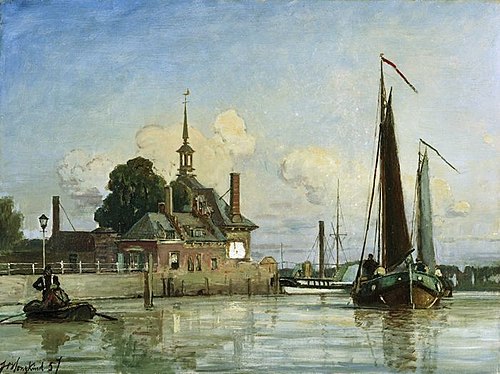 Gezicht op de Ooster Oudehoofdpoort, 1857, Johan Barthold Jongkind