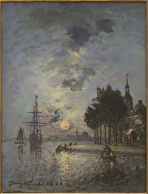 Gezicht op het Groothoofd te Dordrecht bij maanlicht, 1886, Johan Barthold Jongkind