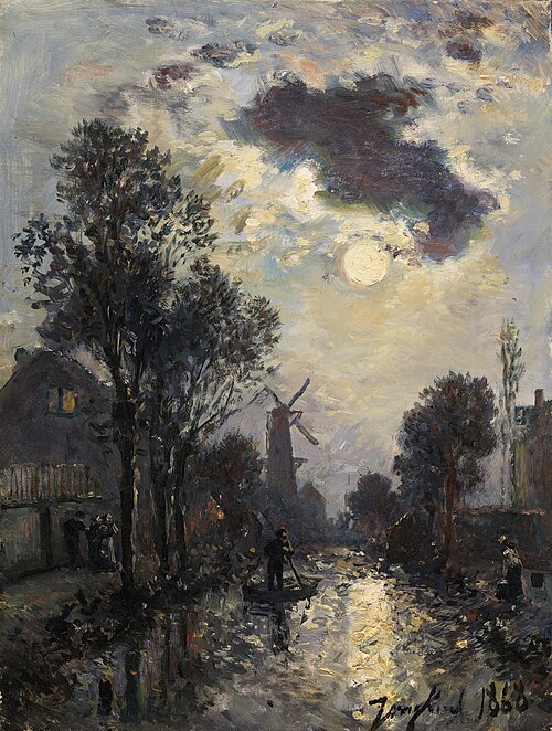 A Windmill in Moonlight, 1868, Johan Barthold Jongkind