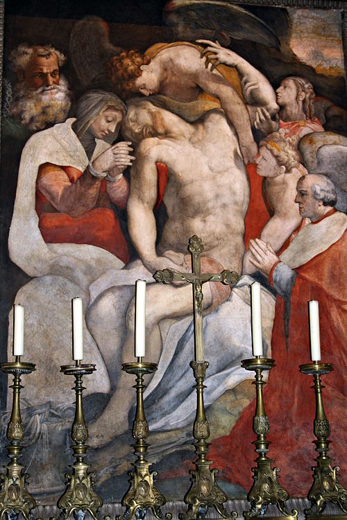 Lamentation of Christ with Cardinal Johann Albrecht von Brandenburg, 1549, Francesco Salviati