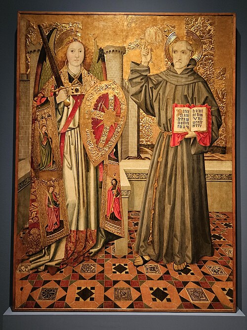 Anjo Custódio e São Bernardino de Siena, 1467, Jaume Huguet