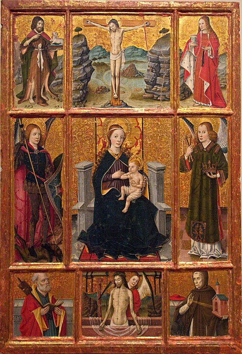 Retaulet amb la Mare de Déu i sants, 1470, Jaume Huguet
