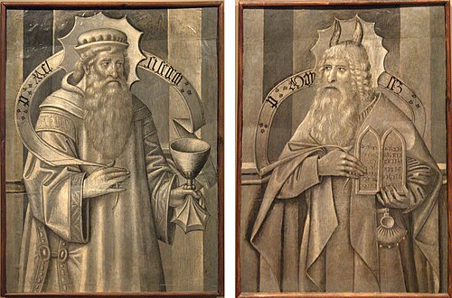 Compartiment del revers de la predel·la de Santa Maria de Ripoll amb Melquisedec i Moisès, 1455, Jaume Huguet