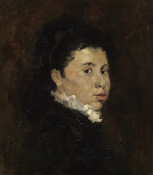 Bildnis einer Dame in schwarzem Kleid mit weißer Halskrause, 1870, Wilhelm Leibl