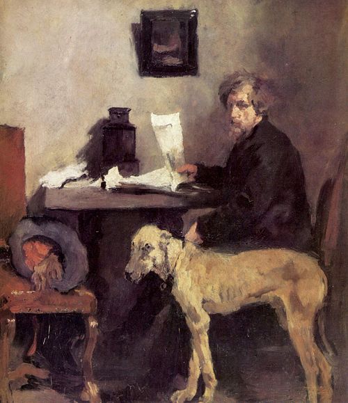 The Painter Sattler with dogge, 1870, Wilhelm Leibl