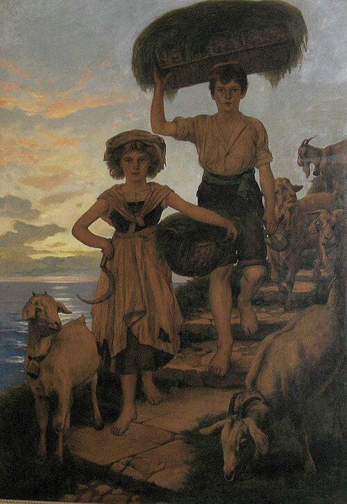 two childs as goat herders, 1914, Christian Wilhelm Allers
