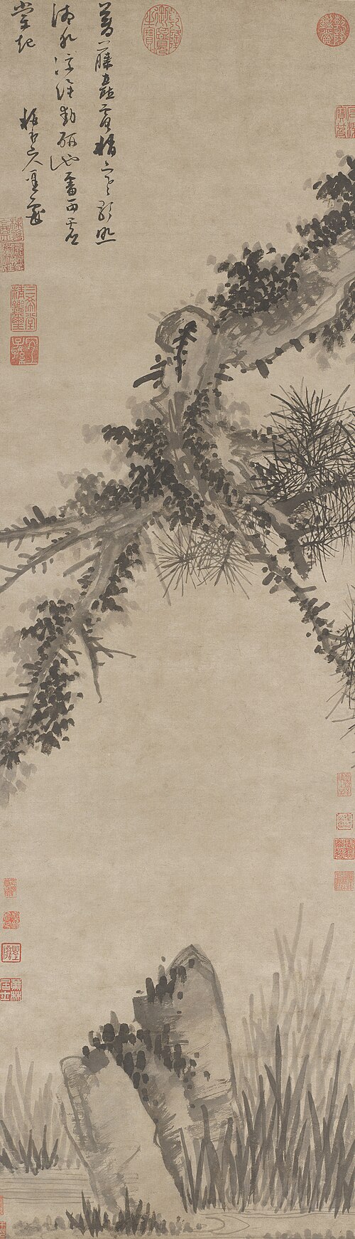 元  吴镇  松石图轴, , Wu Zhen