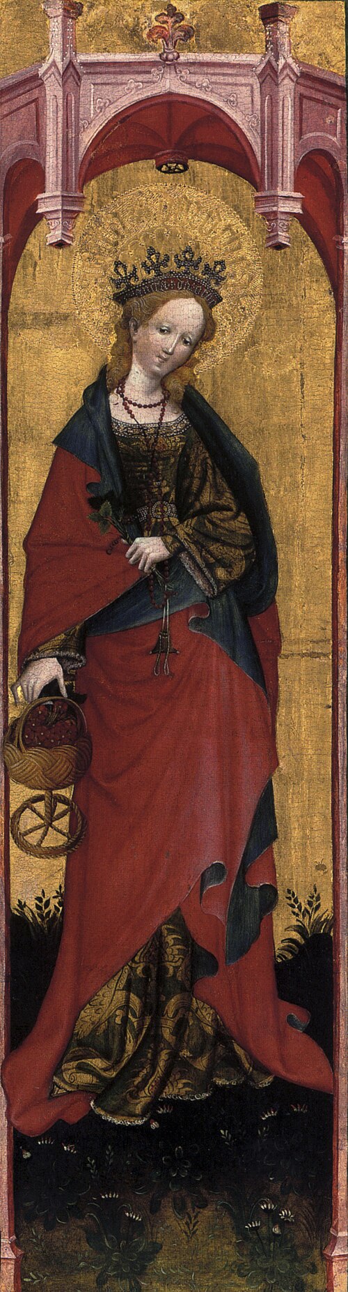 St Dorothy from St Walburgis Church in Soest, wing of a tabernacle, 1410, Conrad von Soest