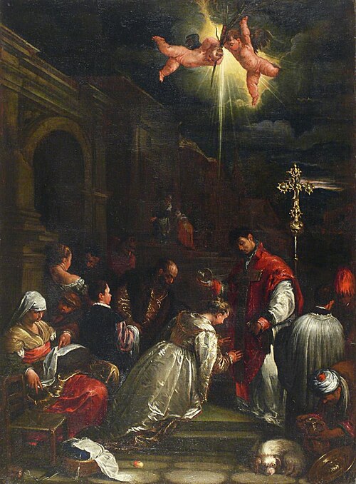 St Valentine baptizing St Lucilla, 1575, Francesco Bassano the Younger