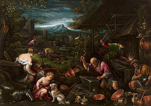 Forge of Vulcan., 1600, Francesco Bassano the Younger