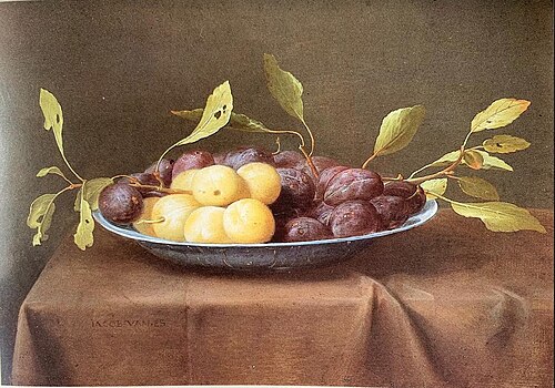 Plums in a Chinese dish, 1650, Jacob van Es