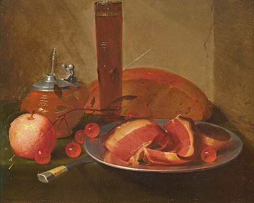 Still life with bread, fruit and meat, 1650, Jacob van Es