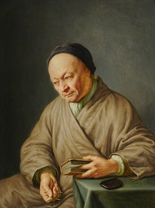 The Artist Willem van Mieris with a Black Cap and Spectacles, 1738, Frans van Mieris