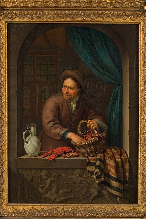 De kreeft- en krabbenverkoper, 1733, Frans van Mieris