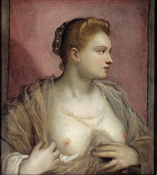 Portrait of a Bare-Breasted Woman, 1580, Domenico Tintoretto