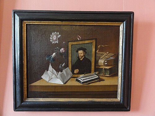 Stillleben mit Lucas Cranachs Melanchthon-Portraitbildnis, , Sébastien Stoskopff