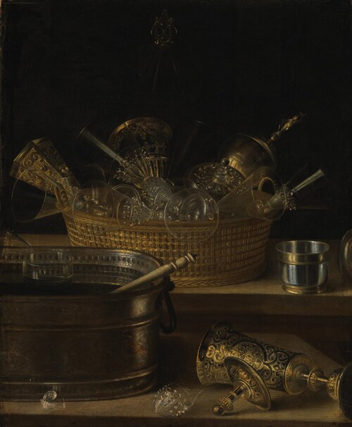 Still life with glasses and silver goblets, 1645, Sébastien Stoskopff