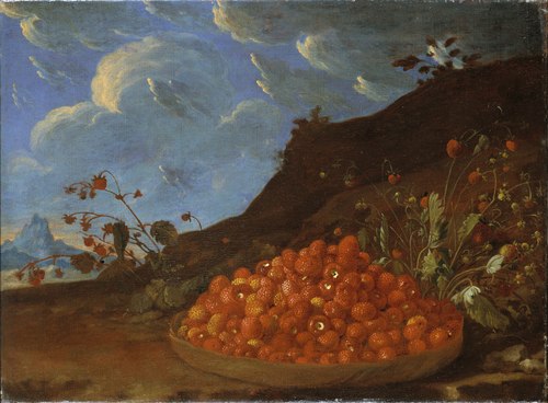 Basket of Wild Strawberries in a Landscape, , Luis Eugenio Meléndez