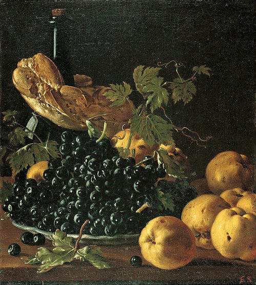 Still Life with Bread, Apples, Grapes and a Bottle, 1771, Luis Eugenio Meléndez