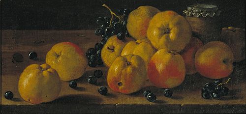 Still Life with Apples, Grapes and a Pot of Jam, 1750, Luis Eugenio Meléndez