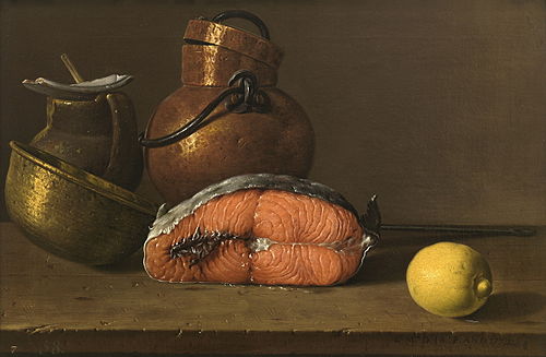 Nature morte au saumon, citron et contenants en cuivre, 1772, Luis Eugenio Meléndez