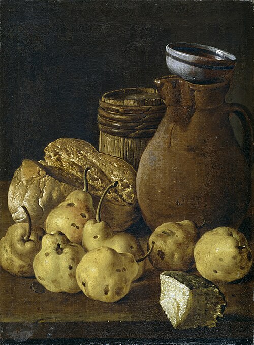 Bodegón con peros queso pan y recipientes, 1750, Luis Eugenio Meléndez