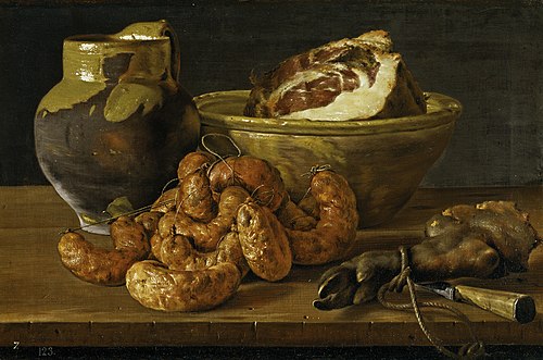 Still Life with Sausages Ham and Vessels, 1772, Luis Eugenio Meléndez